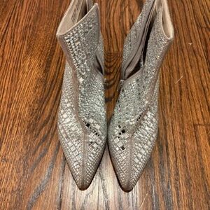 Rhinestone-Embellished Silver Pointed Ankle Booties